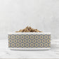 Hexagon patterned mosaic tile print ceramic pet bowl.