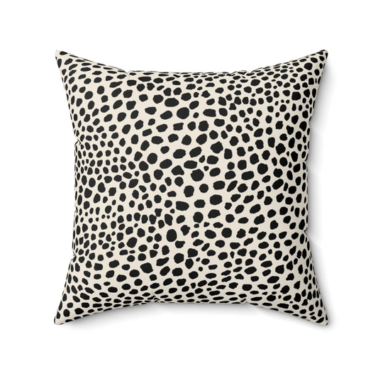 Square warm white cream pillow with black cheetah spots