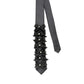 Unisex Black Skinny Necktie – Hand-Embellished with Grosgrain Ribbon Bows & Pearl Beads