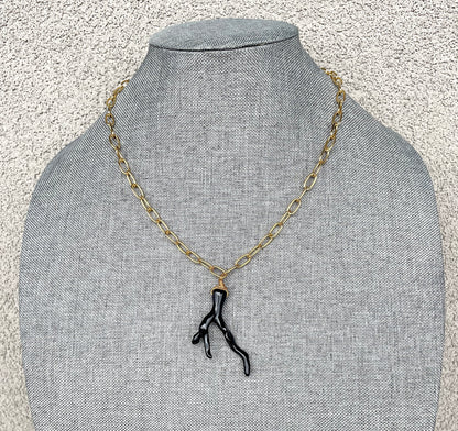 Sea Coral Necklace, Resin Coral Branch Charm Pendant, Black or White