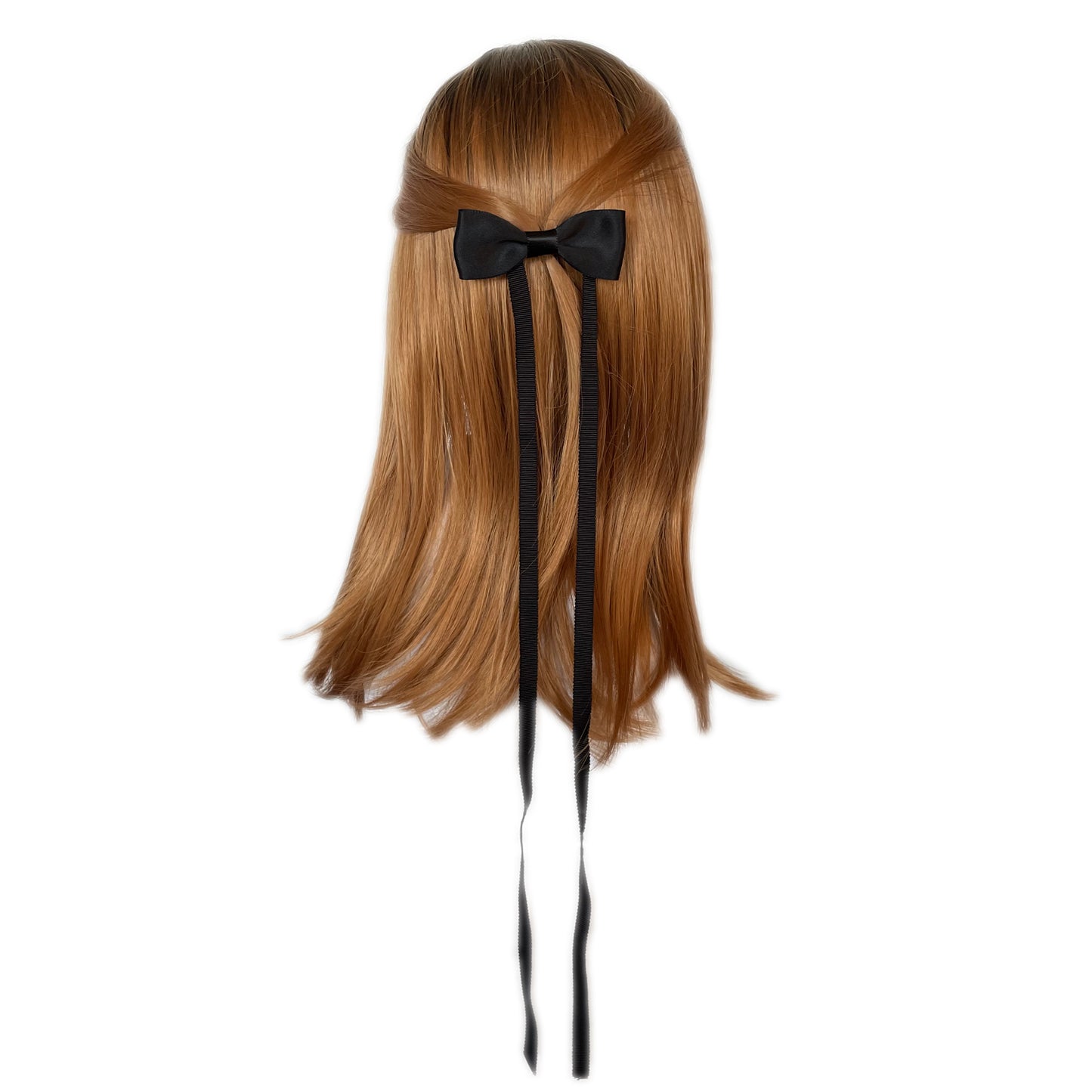 Black satin fashion hair bow accessory.