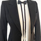 Black Satin Bow Tie Brooch / Hair Pin with Extra Long Skinny Grosgrain Tails