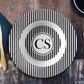 Personalized Black & White Stripe Monogram Soup Bowl | Salad Bowl | Pasta Bowl featuring a classic canopy stripe pattern and monogram initials.