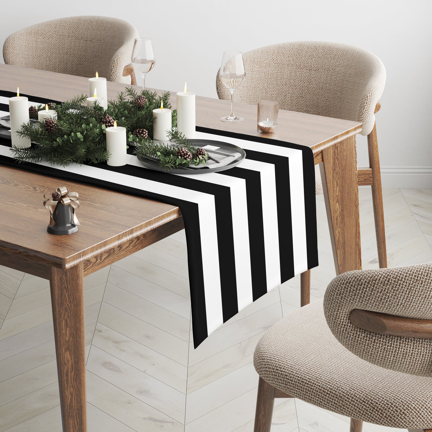Black & White Canopy Stripe Table Runner, 16" x 90"