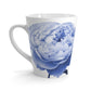 White coffee mug with blue peony flower on white background