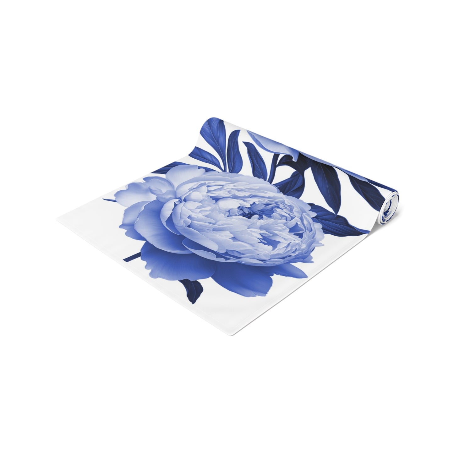 Blue Peony Flower Table Runner, Blue & White