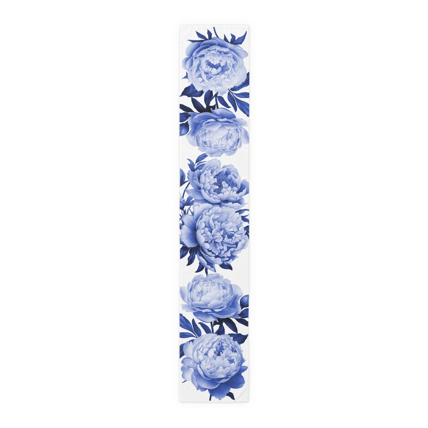 Blue Peony Flower Table Runner, Blue & White