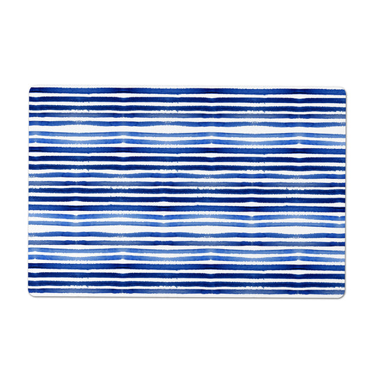 Pet Feeding Mat, Blue and White Watercolor Stripes