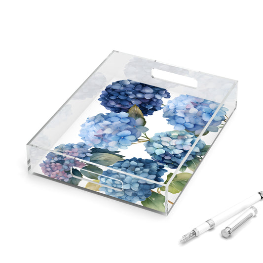 Blue Hydrangea Acrylic Tray, 8.5 X 11