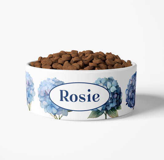 Personalized Blue Hydrangeas Ceramic Pet Bowl