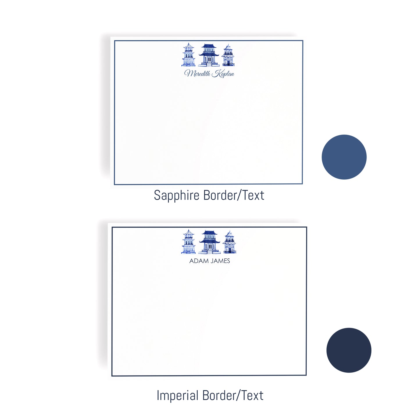 Personalized Chinoiserie Toile Notecards, Custom Stationery Set, Blue & White