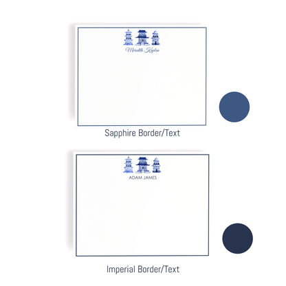 Personalized Chinoiserie Toile Notecards, Custom Stationery Set, Blue & White