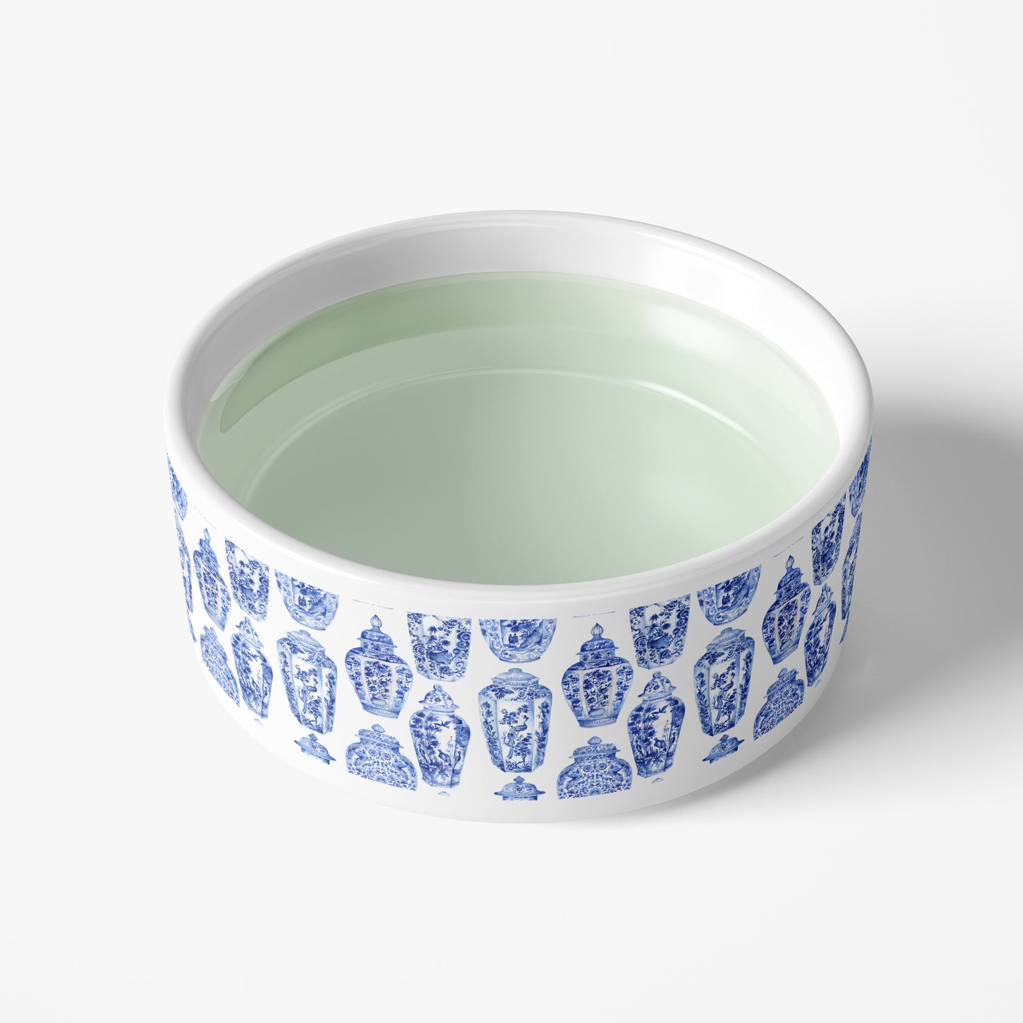 Ginger Jar Pattern Pet Bowl, Ceramic, White & Blue