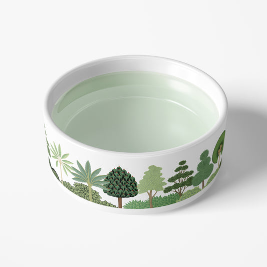 Tropical Mughal Garden Pet Bowl, Ceramic, White & Green