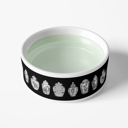 Chinoiserie Ginger Jar Pet Bowl, Ceramic, Black & White