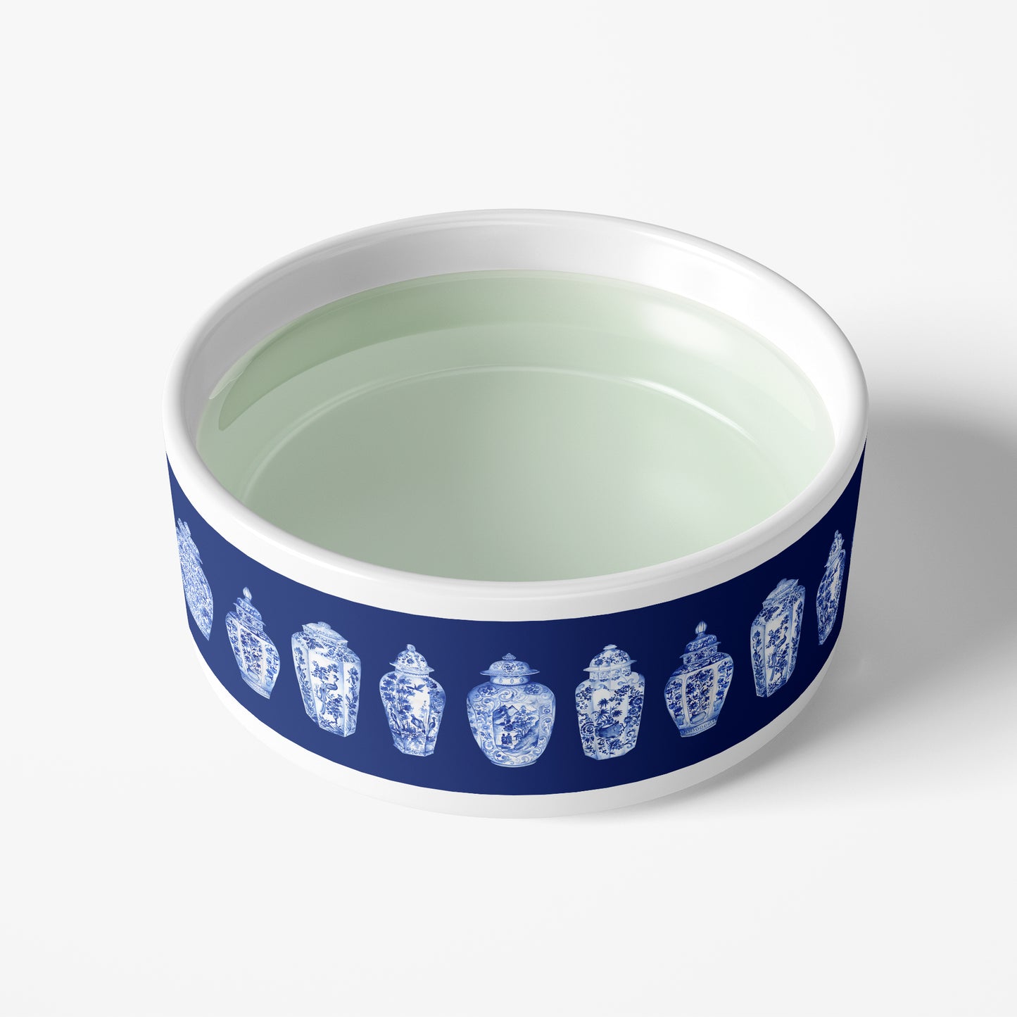 Chinoiserie Ginger Jar Pet Bowl, Ceramic, Navy Blue