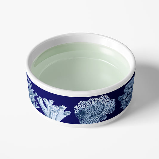 Blue Ocean Coral Pet Bowl, Ceramic, Navy