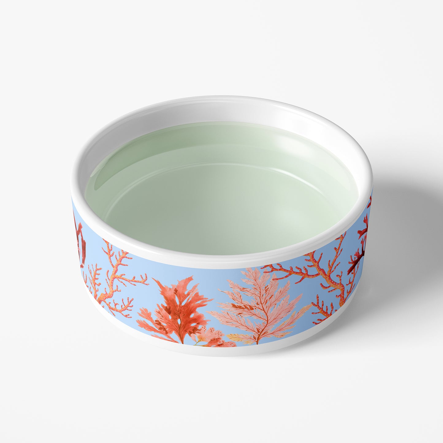 Ceramic Water Bowl for Pets Cats & Dogs with blue and pink coral design