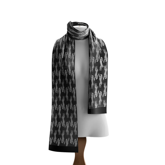 Long Silky Oblong Scarf with Black & White Cheetah Print for Men & Women