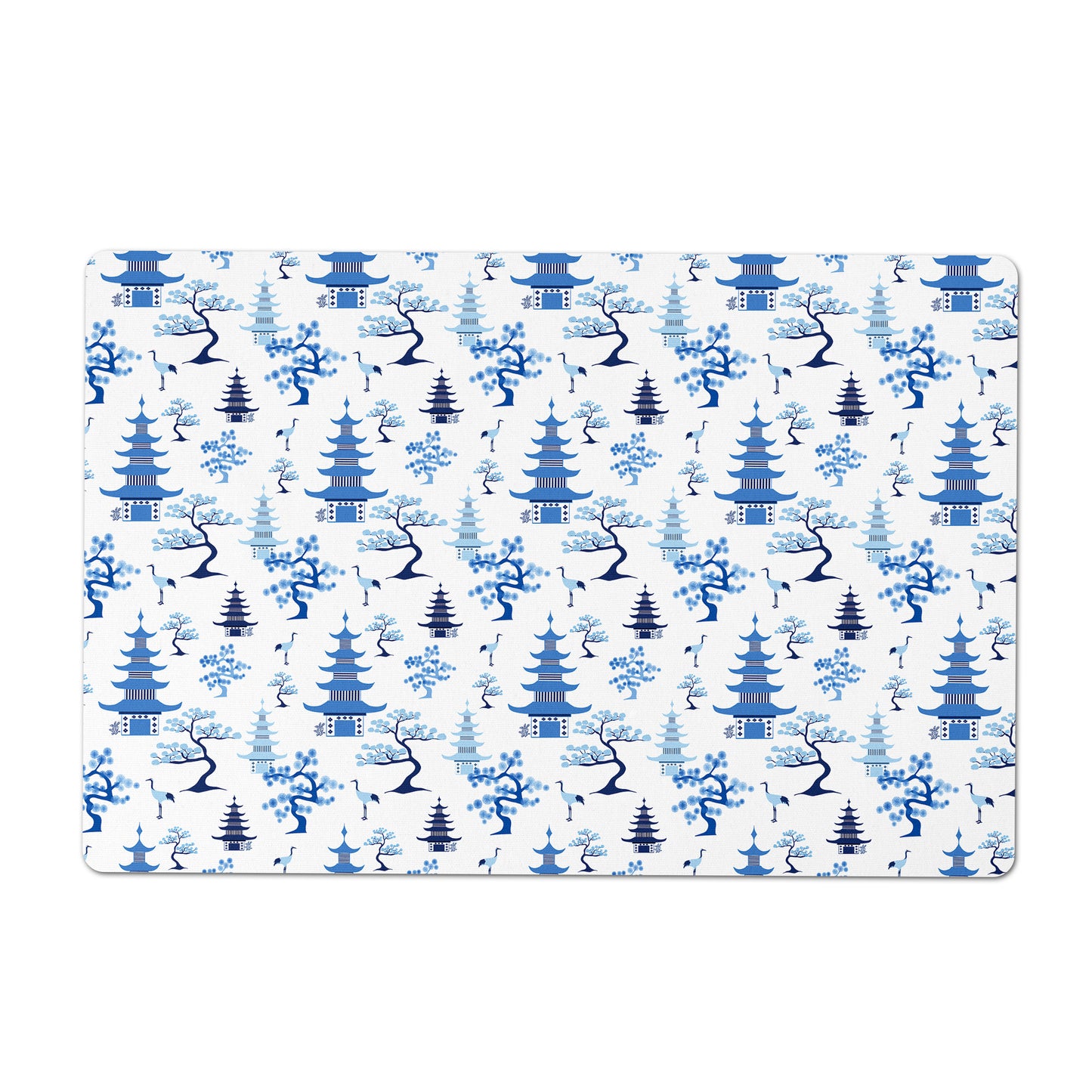 Pet Feeding Mat, Modern Chinoiserie, Blue and White, 12" x 18"