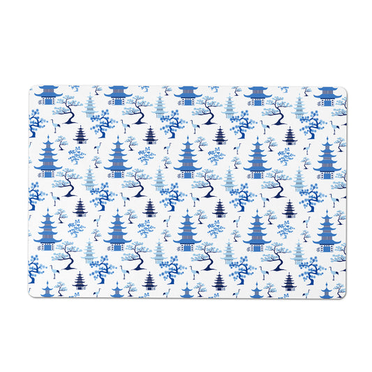 Pet Feeding Mat, Modern Chinoiserie, Blue and White, 12" x 18"