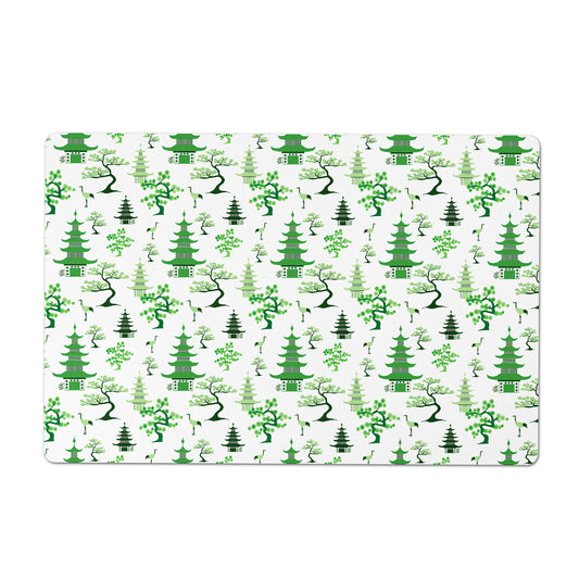 Pet Feeding Mat, Modern Chinoiserie, Green and White, 12" x 18"