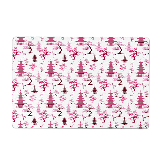 Pet Feeding Mat, Modern Chinoiserie, Pink and White, 12" x 18"