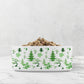 Green and white chinoiserie dog bowl in ceramic