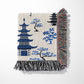 Personalized Gift Chinoiserie Throw Blanket, Blue, 100% Cotton