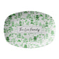 Green & White serving platter with chinoiserie toile print and custom text on white background