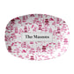 Oval platter with pink and white toile pattern and custom text