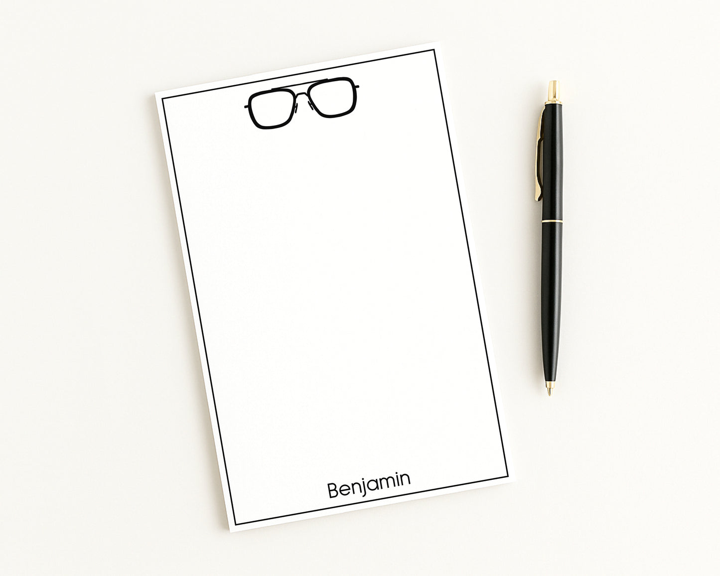 Personalized Notepad with Aviator Eyeglasses Design, Custom Notepad Stationery Gift