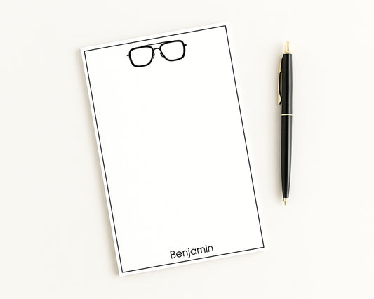 Personalized Notepad with Aviator Eyeglasses Design, Custom Notepad Stationery Gift