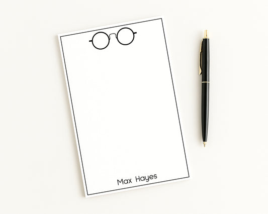 Personalized Notepad with Round Wire Eyeglasses Design, Custom Notepad Stationery Gift