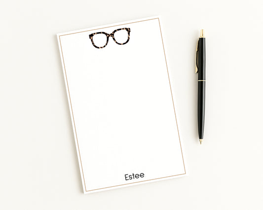 Personalized Notepad with Tortoiseshell Oversized Eyeglasses Design, Custom Notepad Stationery Gift