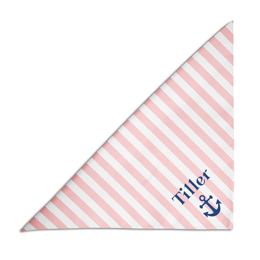 Nautical Stripe & Anchor Personalized Dog Bandana, Custom Pet Bandana, Pink & White