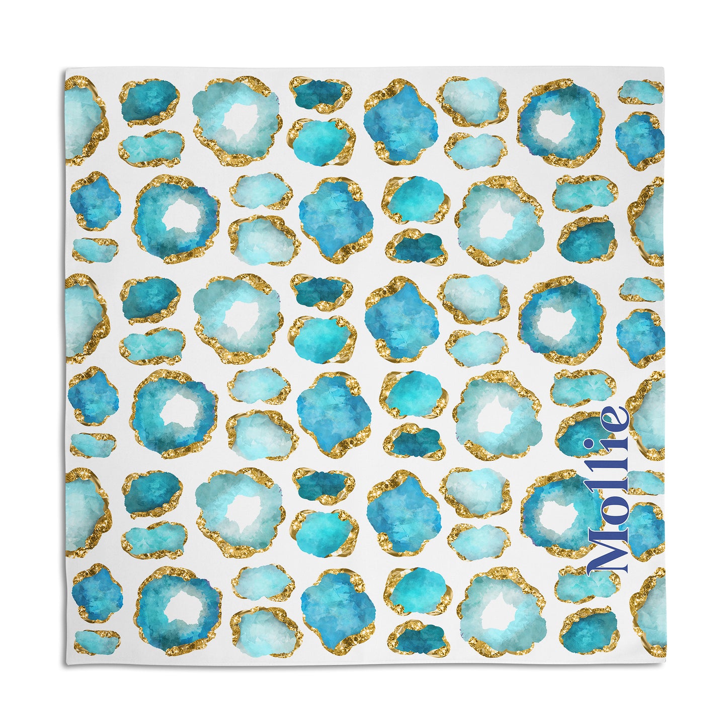 Aquamarine Gemstone Print Personalized Dog Bandana, Aqua Blue, Gold & White