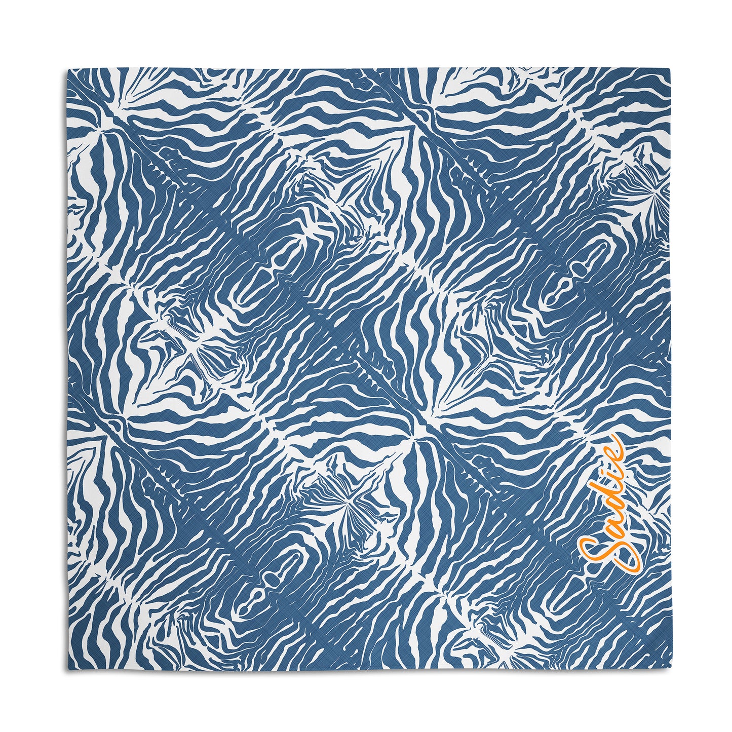 Zebra Print Personalized Dog Bandana, Custom Pet Bandana, Denim Blue & White