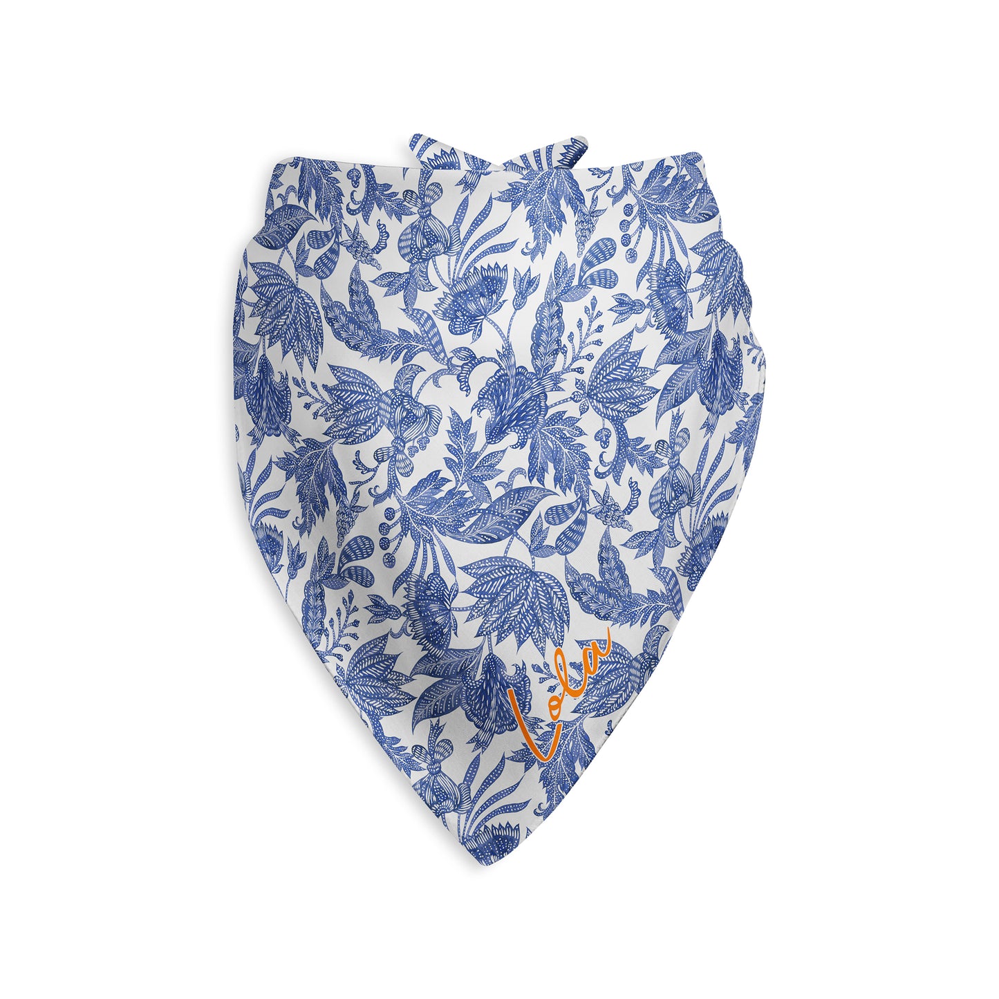 Floral Batik Personalized Dog Bandana, Custom Pet Bandana, Blue & White