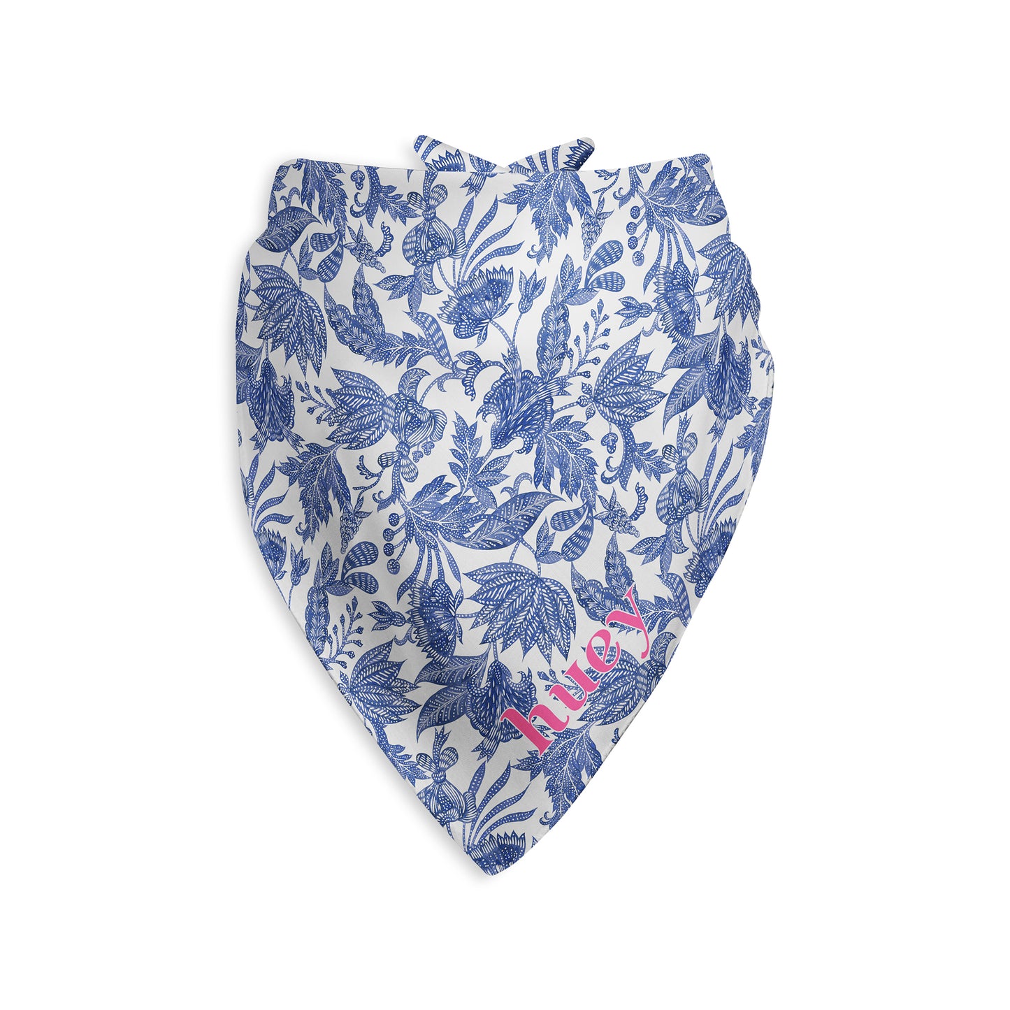Floral Batik Personalized Dog Bandana, Custom Pet Bandana, Blue & White