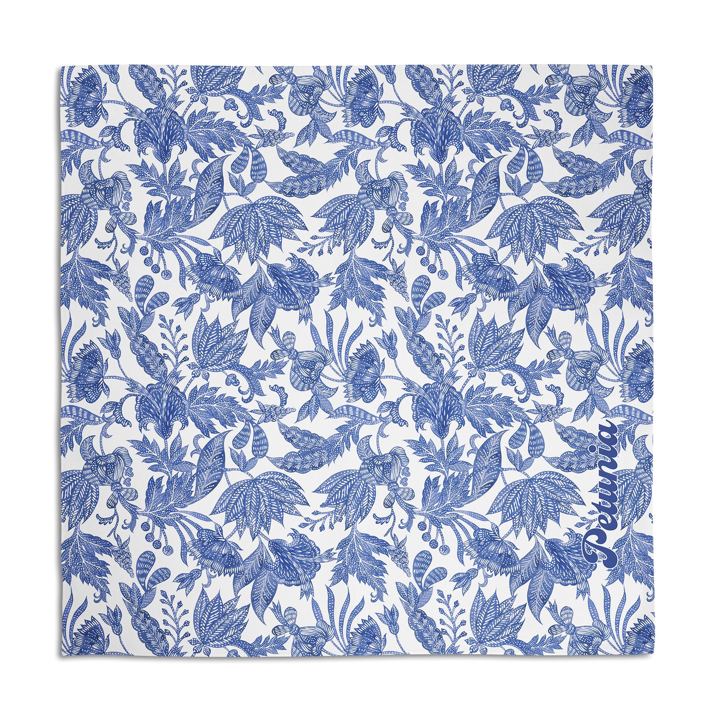 Floral Batik Personalized Dog Bandana, Custom Pet Bandana, Blue & White