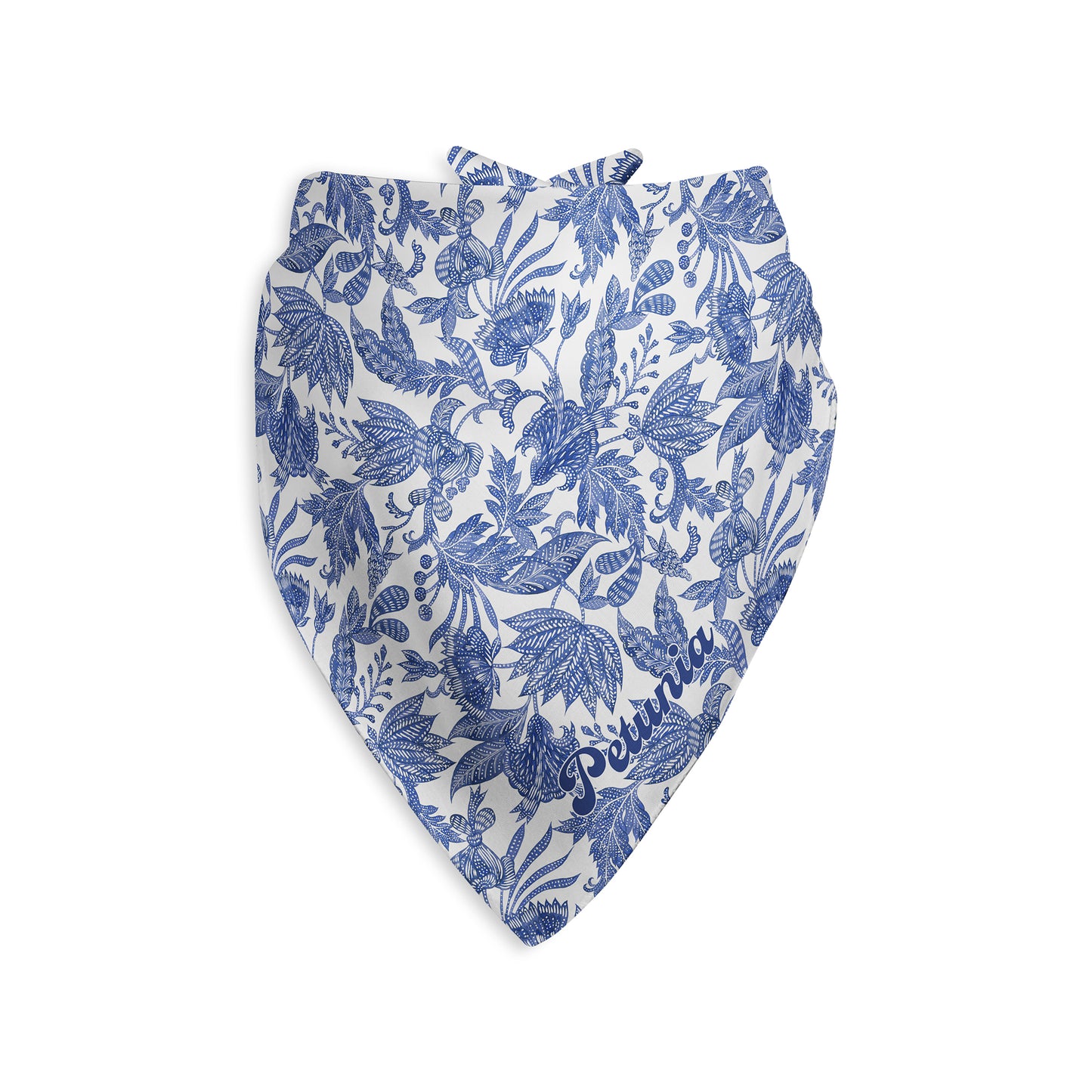 Floral Batik Personalized Dog Bandana, Custom Pet Bandana, Blue & White