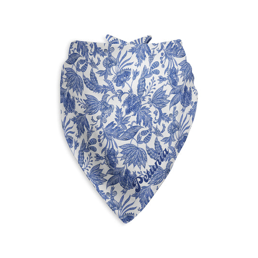 Floral Batik Personalized Dog Bandana, Custom Pet Bandana, Blue & White