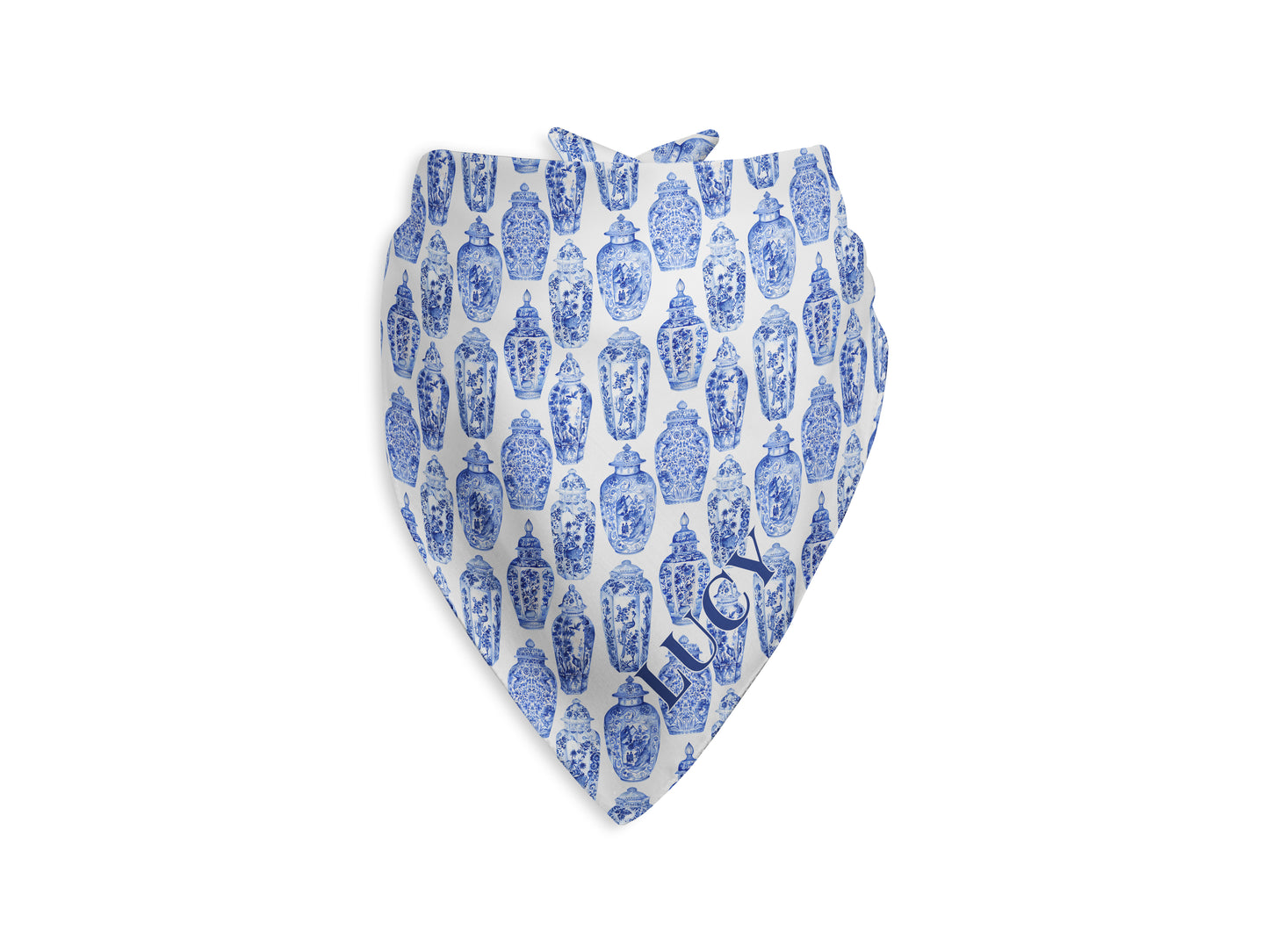 Chinoiserie Ginger Jars Personalized Dog Bandana, Custom Pet Bandana, Blue & White