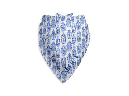 Chinoiserie Ginger Jars Personalized Dog Bandana, Custom Pet Bandana, Blue & White