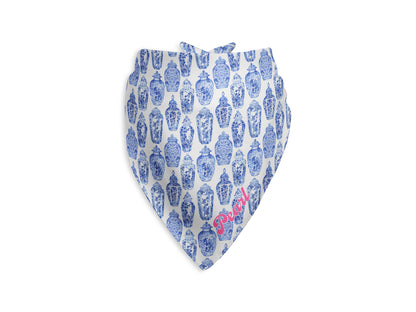 Chinoiserie Ginger Jars Personalized Dog Bandana, Custom Pet Bandana, Blue & White
