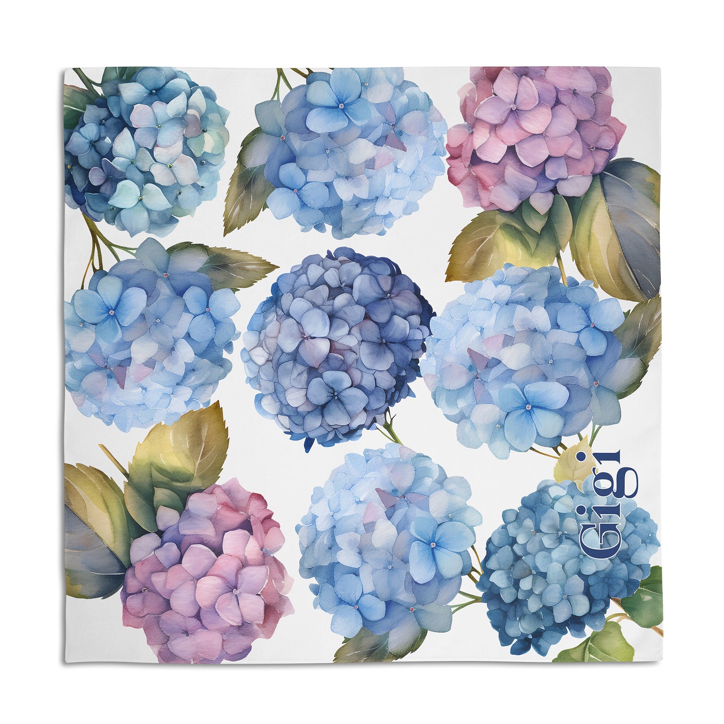 Hydrangea Floral Personalized Dog Bandana, Custom Pet Bandana, Blue, Pink & White