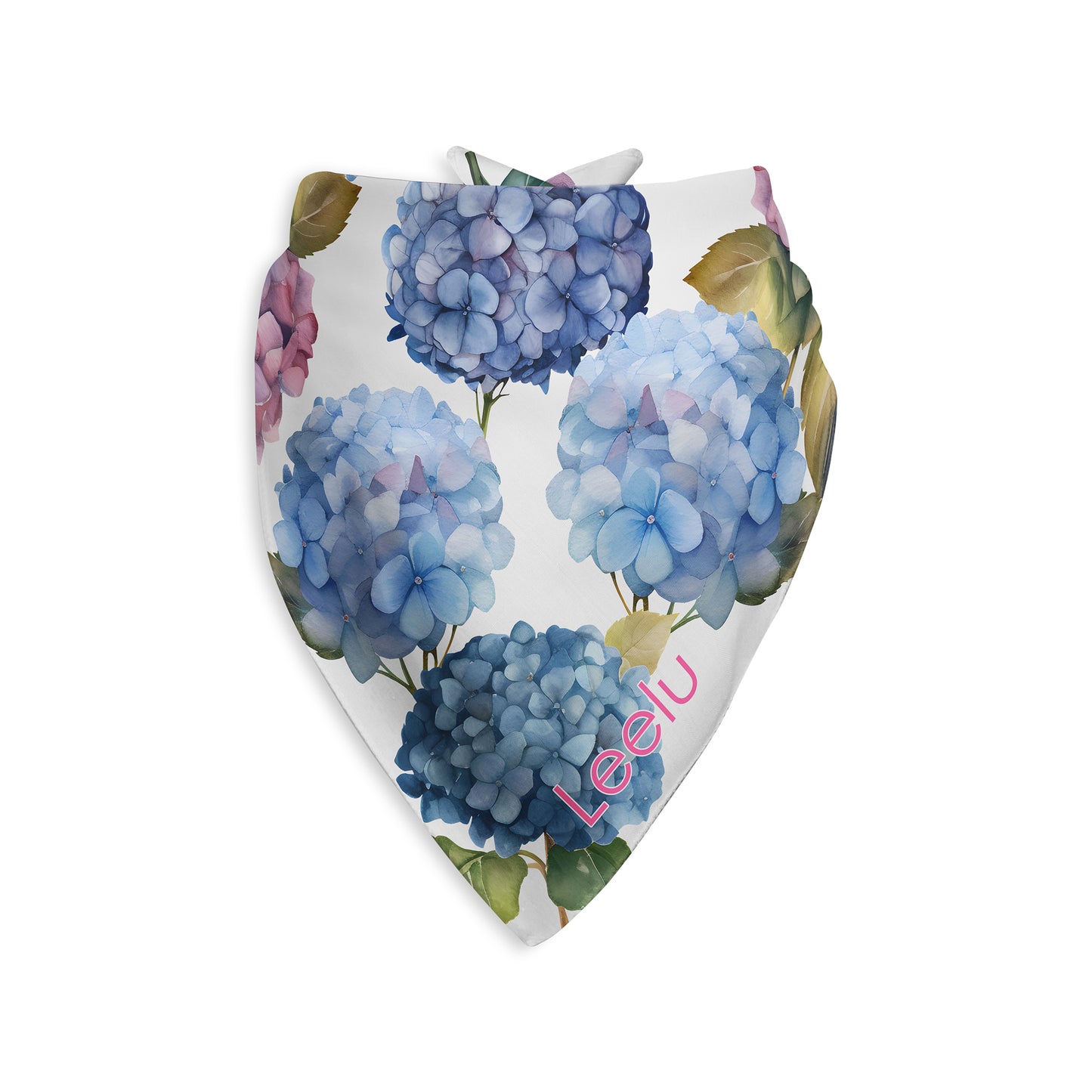 Hydrangea Floral Personalized Dog Bandana, Custom Pet Bandana, Blue, Pink & White