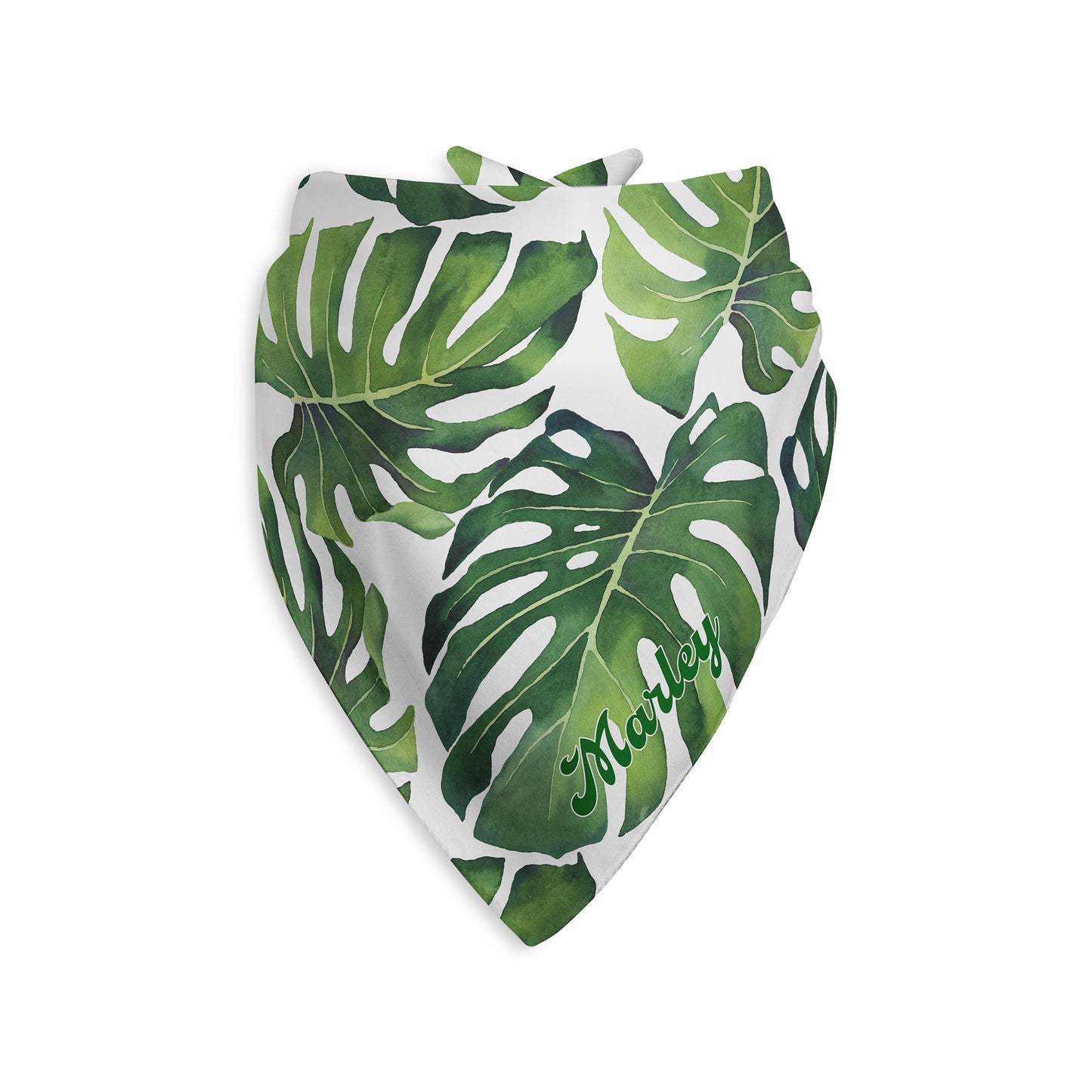 Tropical Leaves Personalized Dog Bandana, Custom Pet Bandana, Green & White