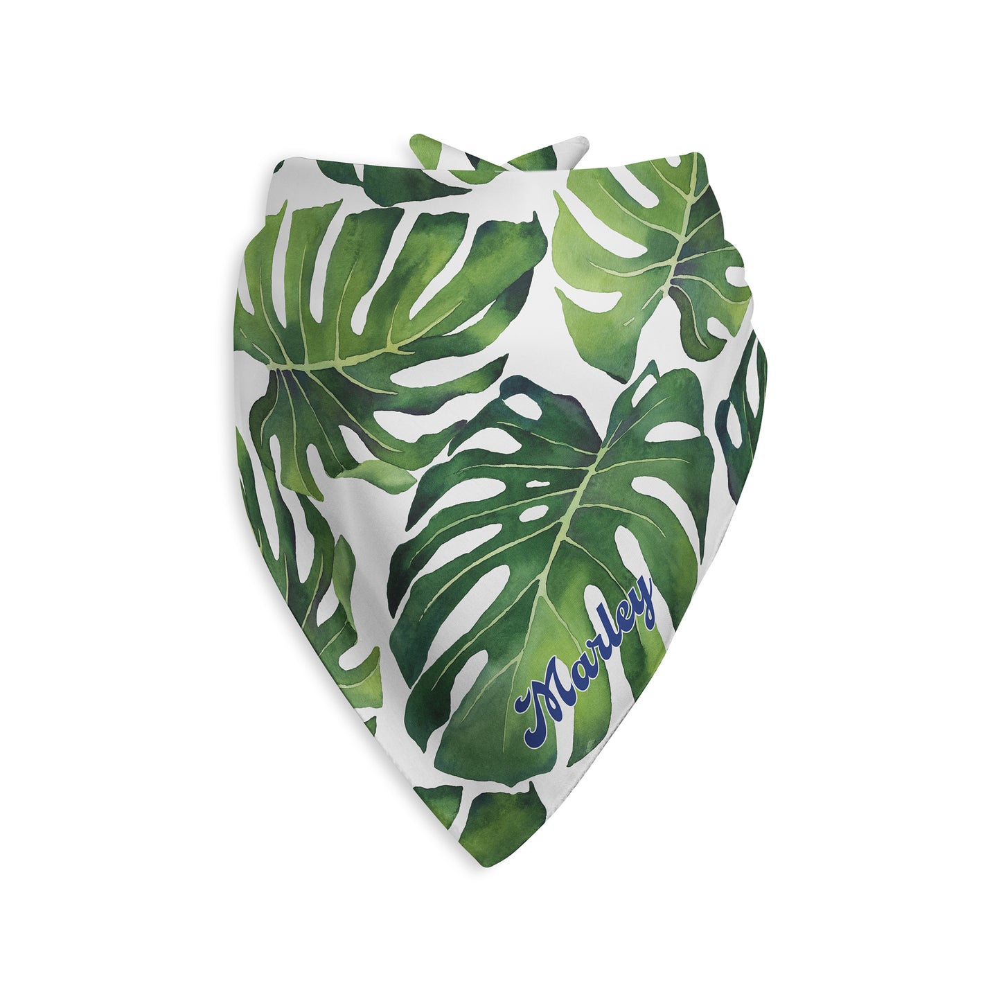 Tropical Leaves Personalized Dog Bandana, Custom Pet Bandana, Green & White